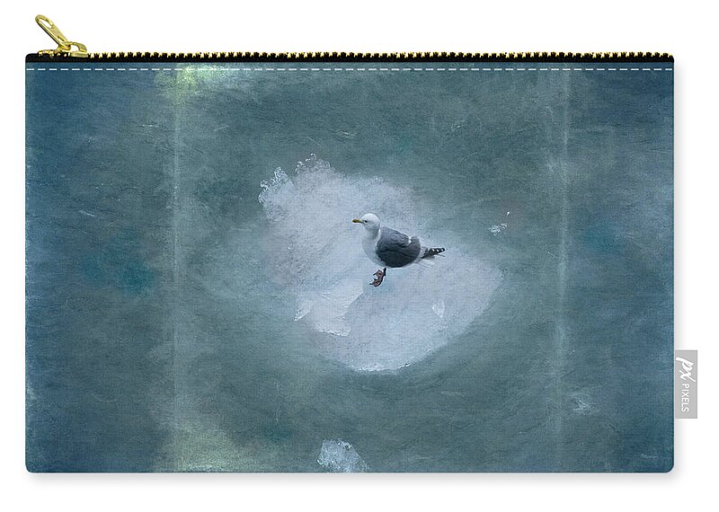 Seagull On Ice Flow Zip Pouch featuring the digital art Seagull on Iceflow by Victoria Harrington