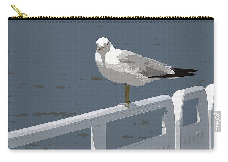 Seagull Zip Pouch featuring the photograph Seagull on the Rail by Michelle Calkins
