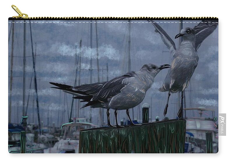 Seagulls Zip Pouch featuring the painting Seagulls by Angela Weddle