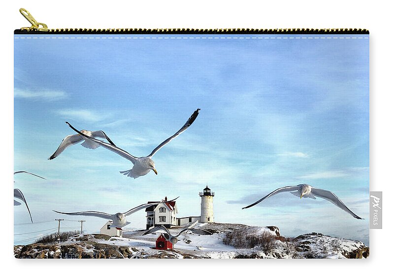 Seagull Zip Pouch featuring the photograph Seagulls at the Nubble by Colleen Phaedra