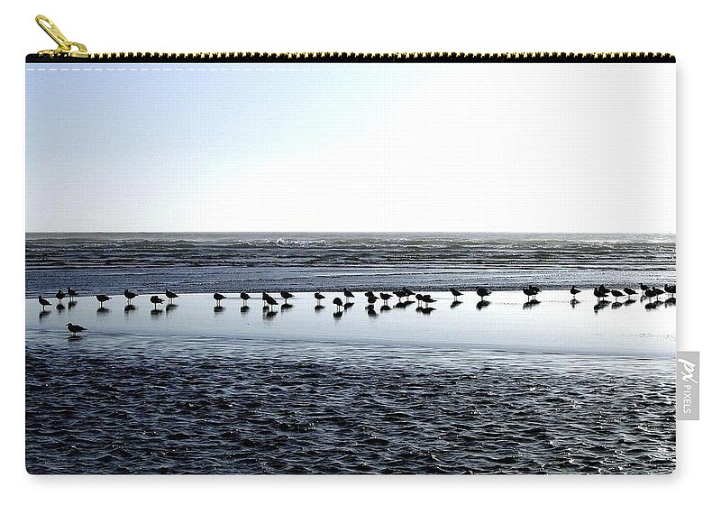 Seagulls Zip Pouch featuring the photograph Seagulls On A Sandbar by Will Borden