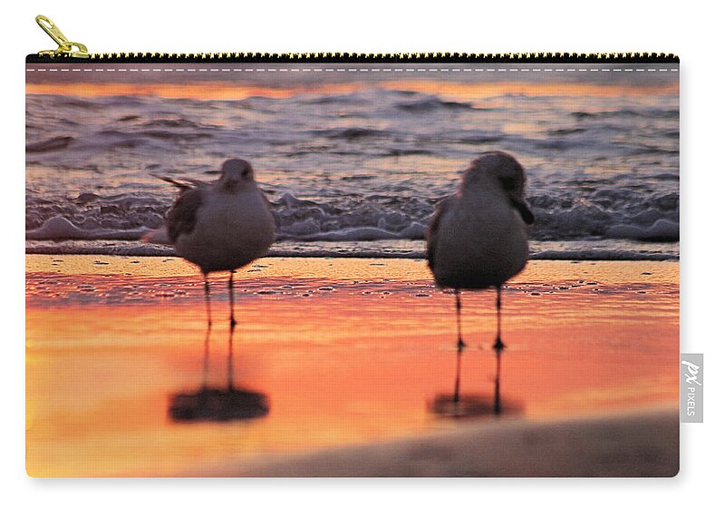 Beach Zip Pouch featuring the photograph Seagulls on an Orange Beach by Robert Banach