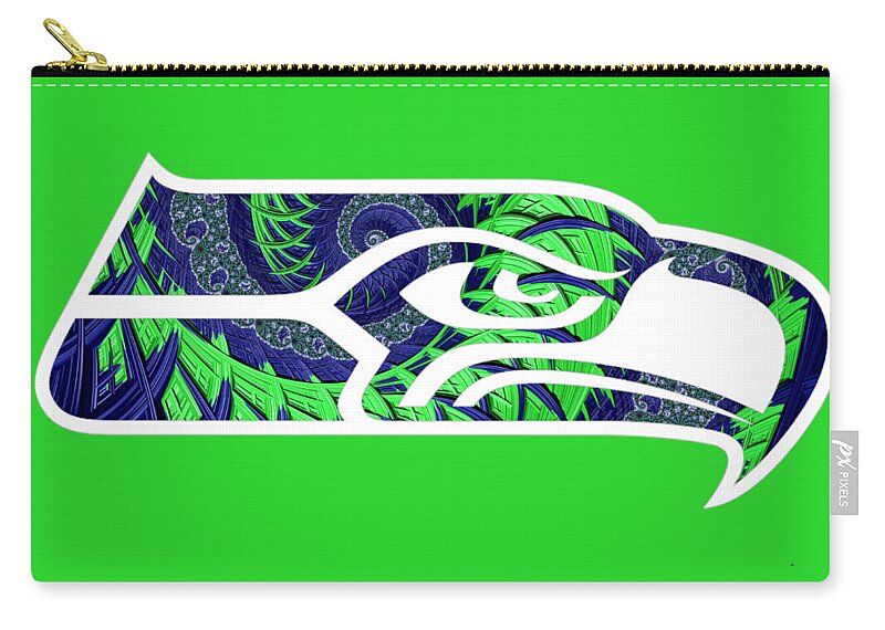 Lime Green Zip Pouch featuring the digital art Seahawks Fractal by Becky Herrera