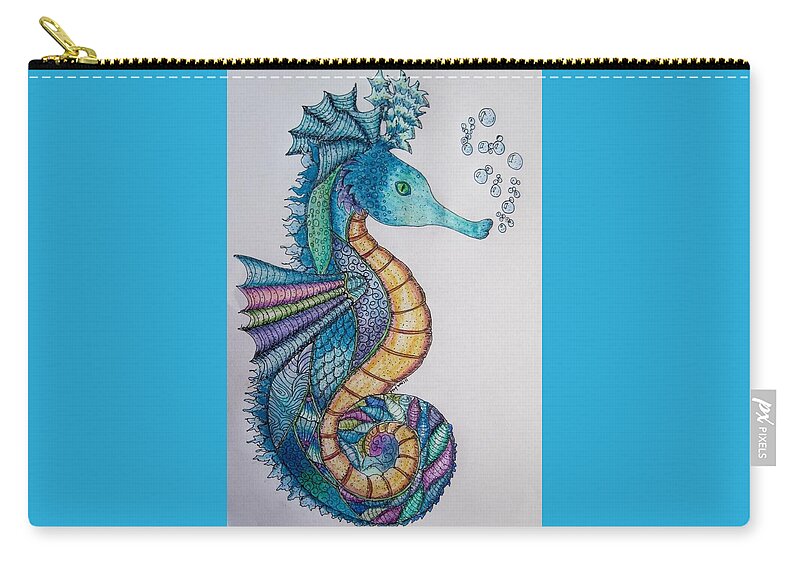 Sea Horses Zip Pouch featuring the digital art Seahorse series 5 by Megan Walsh