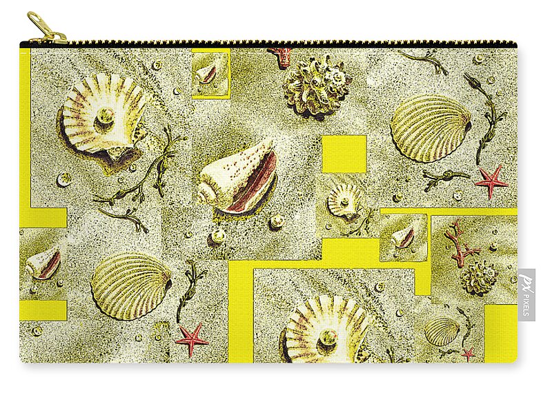 Lemon Yellow Zip Pouch featuring the painting Seashells On Lemon Yellow by Irina Sztukowski