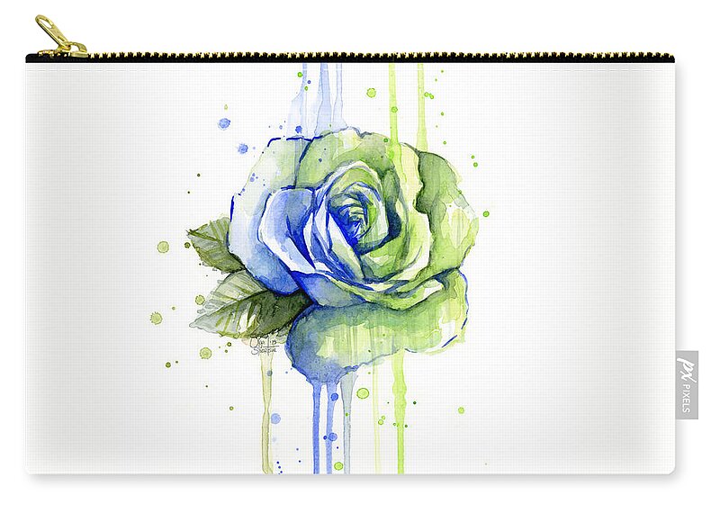 Watercolor Zip Pouch featuring the painting Seattle 12th Man Seahawks Watercolor Rose by Olga Shvartsur