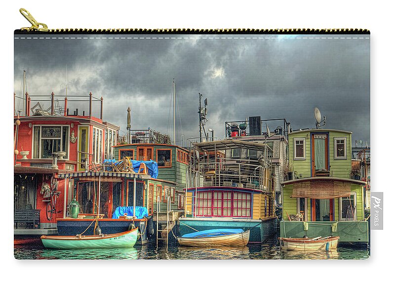 Seattle Zip Pouch featuring the photograph Seattle Houseboats Fine Art Photograph by Greg Sigrist