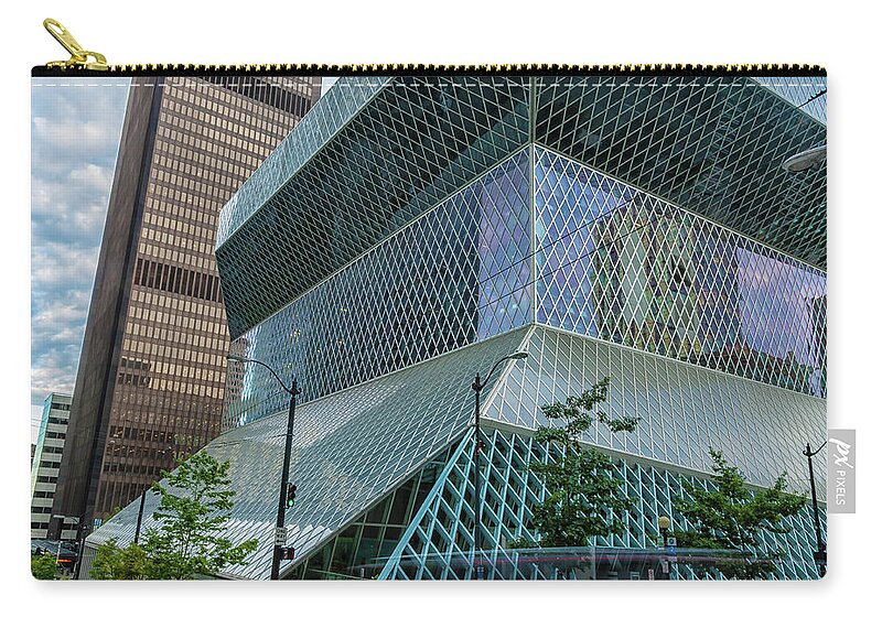 City Zip Pouch featuring the photograph Seattle Main Library 2 by Jonathan Nguyen