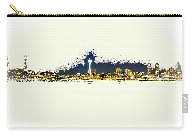 Downtown Zip Pouch featuring the digital art Seattle nightscapes by Aparna Tandon