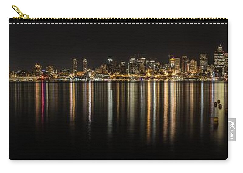Seattle Skyline Zip Pouch featuring the photograph Seattle Skyline at night 2 by Mati Krimerman