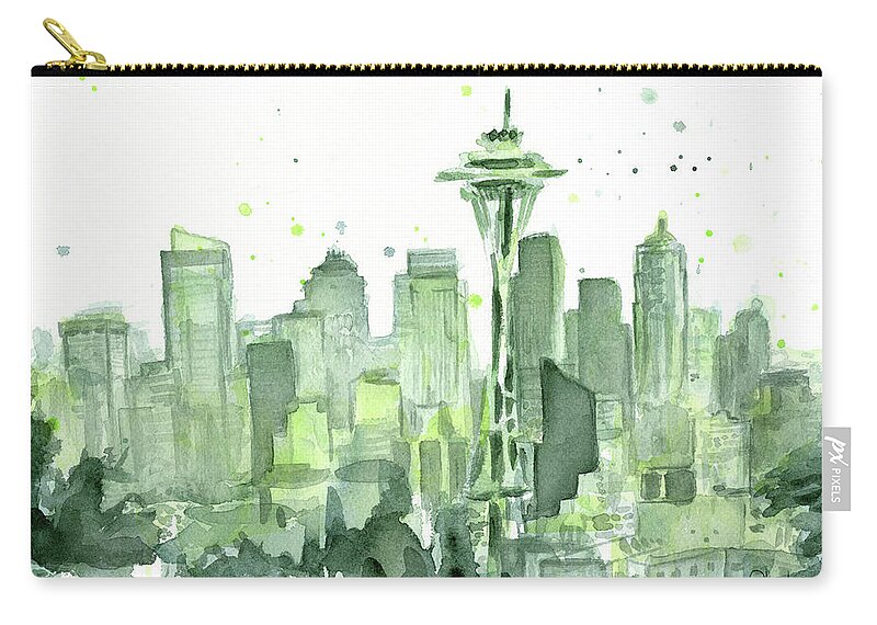 Seattle Zip Pouch featuring the painting Seattle Watercolor by Olga Shvartsur
