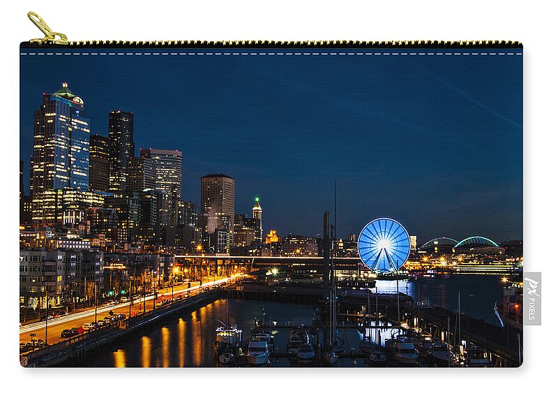 Skyscraper Zip Pouch featuring the photograph Seattle Waterfront by Pelo Blanco Photo
