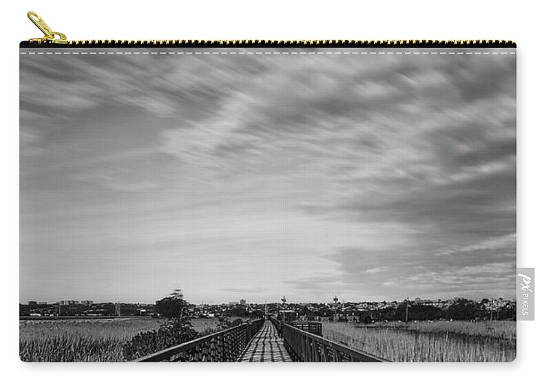 Secaucus Zip Pouch featuring the photograph Secaucus Greenway Trail NJ BW by Susan Candelario