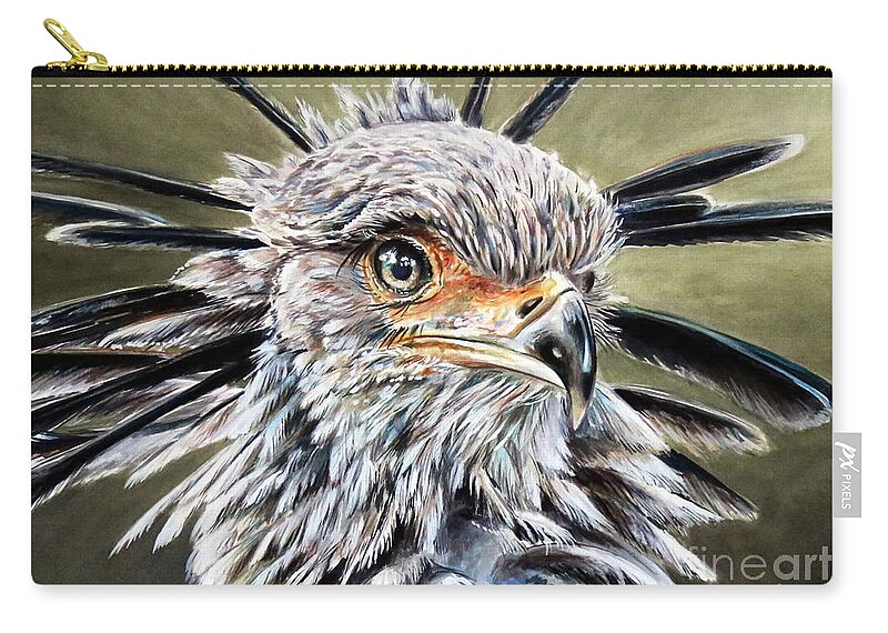 Bird Zip Pouch featuring the painting Secretary Bird by Lachri