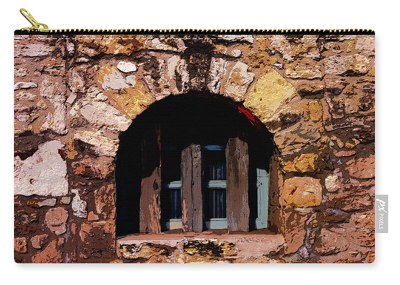 Window Zip Pouch featuring the photograph Secured--The Alamo by Susan Vineyard