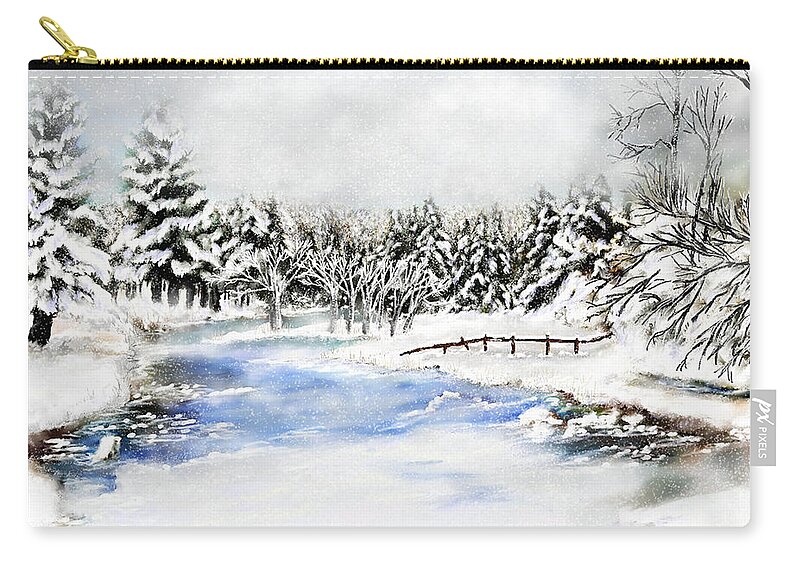 Montana Art Zip Pouch featuring the painting Seeley Montana Winter by Susan Kinney