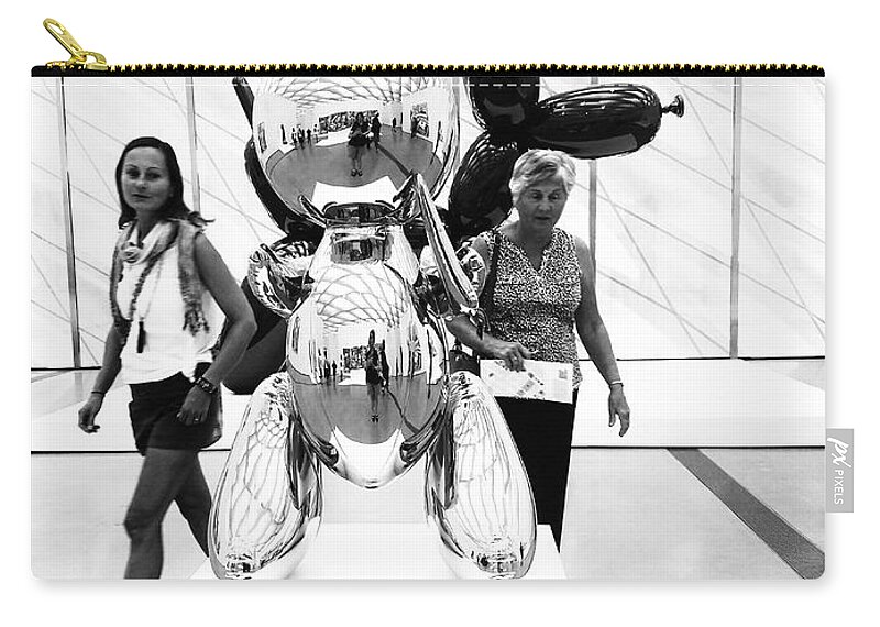 Self Zip Pouch featuring the photograph Self Portrait in Jeff Koons Mylar Rabbit Balloon Sculpture by Mary Capriole