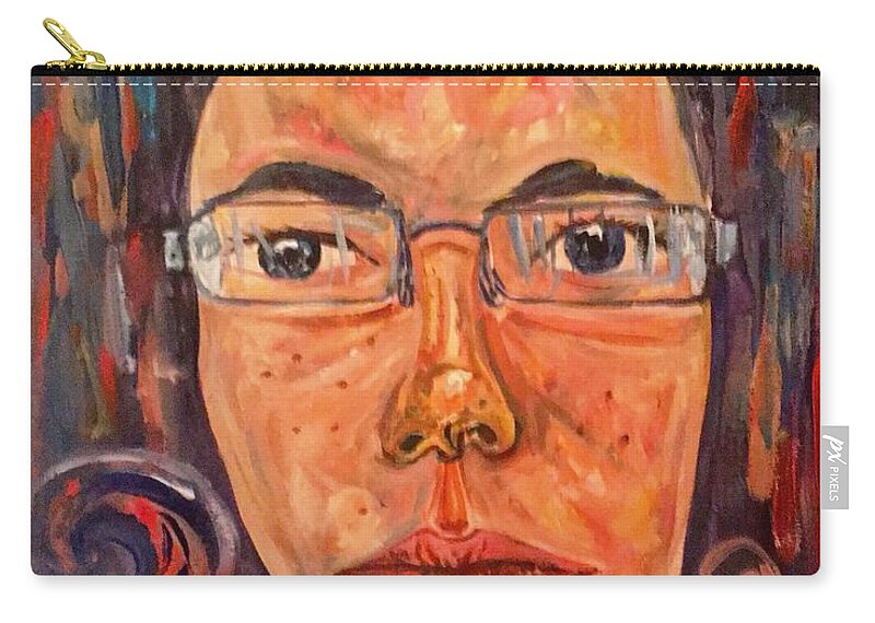 Self Portrait Zip Pouch featuring the painting Self Portrait with Stormy Sky by Angela Weddle