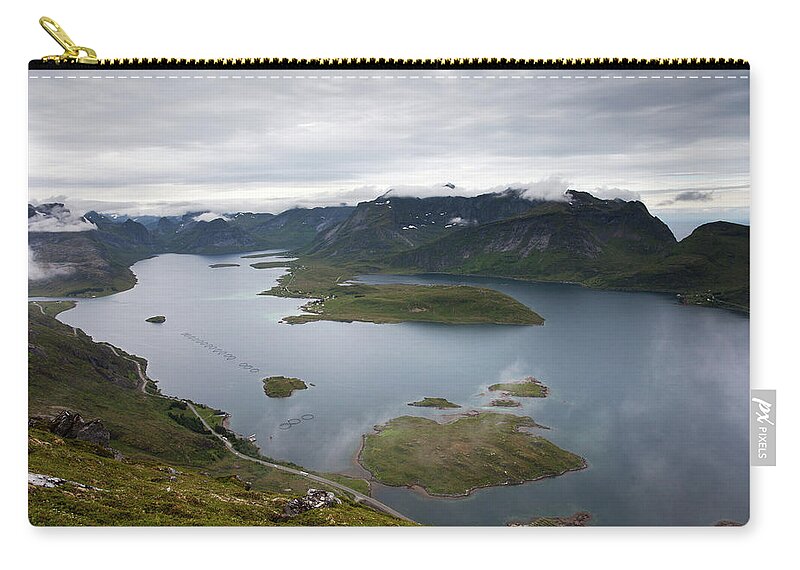 Volandstinden Zip Pouch featuring the photograph Selfjord and Torsfjord from Volandstinden #2 by Aivar Mikko