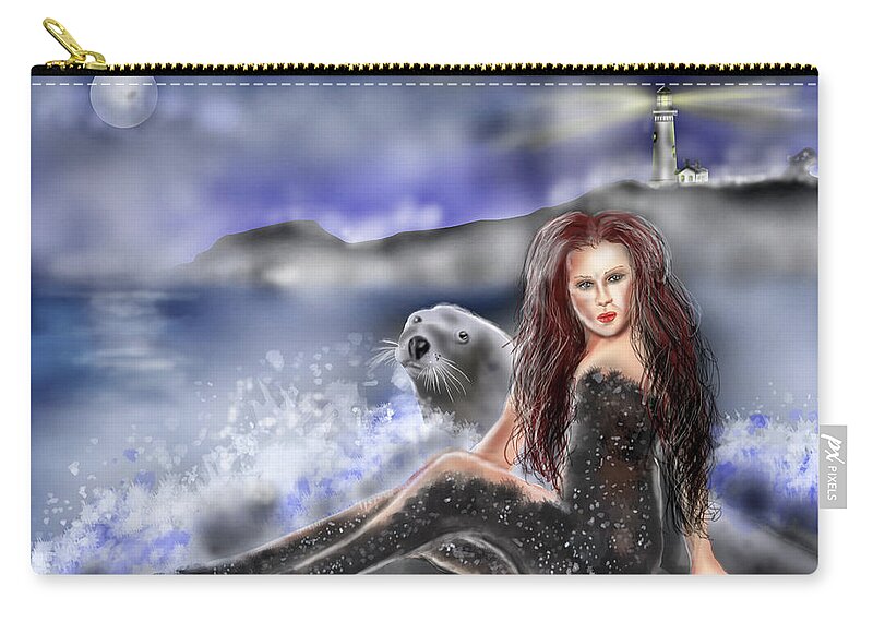 My Take On The Kelpies Of Scottish Legend Zip Pouch featuring the painting Selkie by Rob Hartman
