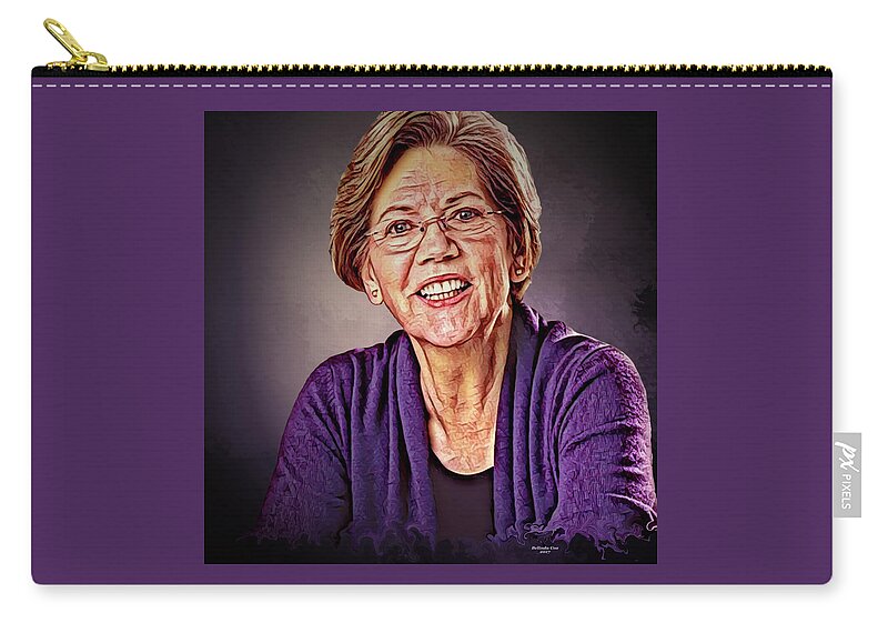 Digital Art Zip Pouch featuring the digital art Senior US Senator Elizabeth Warren by Artful Oasis