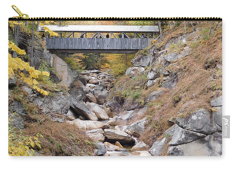 Sentinel Pine Zip Pouch featuring the photograph Sentinel Pine Covered Bridge by Catherine Gagne