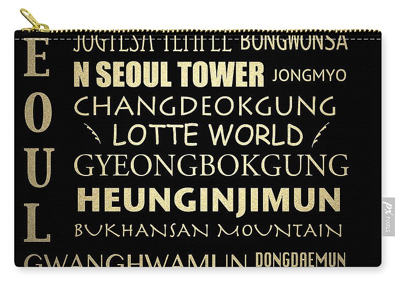 Seoul Art Print Zip Pouch featuring the digital art Seoul Famous Landmarks by Patricia Lintner