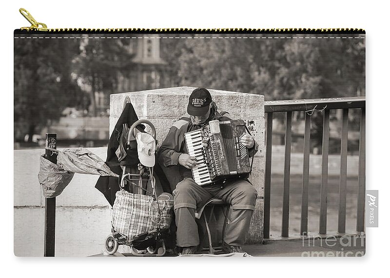 Paris Zip Pouch featuring the photograph Sepia Male playing Accordion Paris by Chuck Kuhn