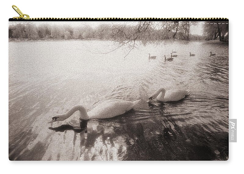 Canada Zip Pouch featuring the photograph Sepia Swans by Doug Gibbons