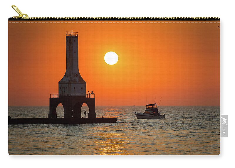 Sunrise Zip Pouch featuring the photograph September Catch IV by James Meyer