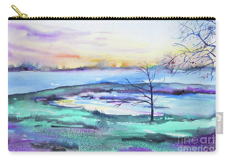 Top Artist Zip Pouch featuring the painting Serene Sunset by Sharon Nelson-Bianco