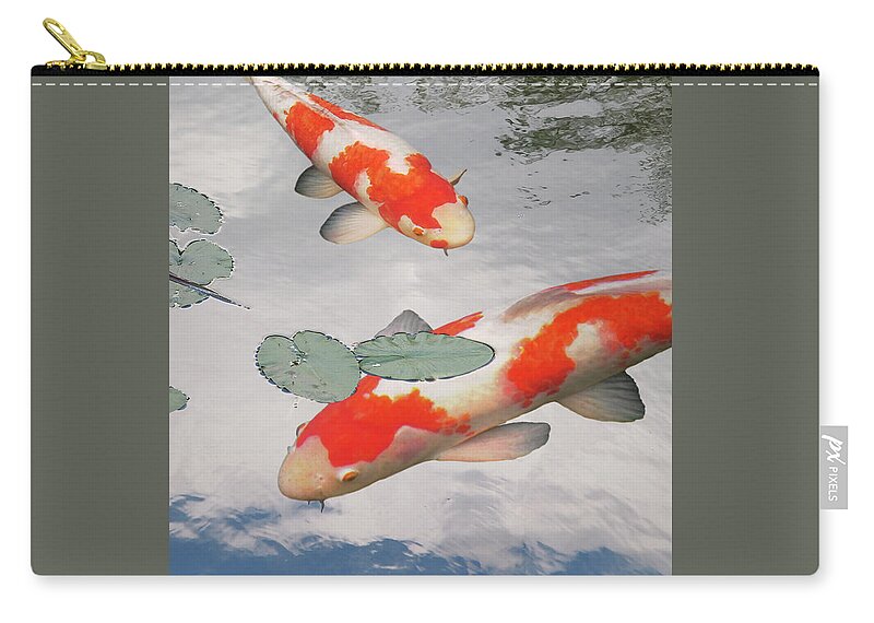 Japanese Koi Fish Zip Pouch featuring the photograph Serenity - Red And White Koi by Gill Billington