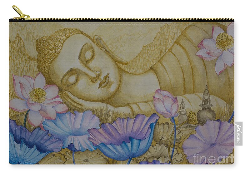 Buddha Zip Pouch featuring the painting Serenity by Yuliya Glavnaya