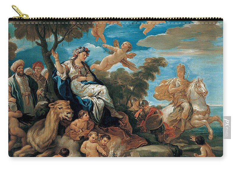 Luca Giordano Zip Pouch featuring the painting Series of the Four Parts of the World. Asia by Luca Giordano