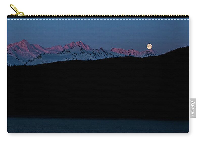 Landscape Zip Pouch featuring the photograph Setting Moon over Alaskan Peaks II by Matt Swinden