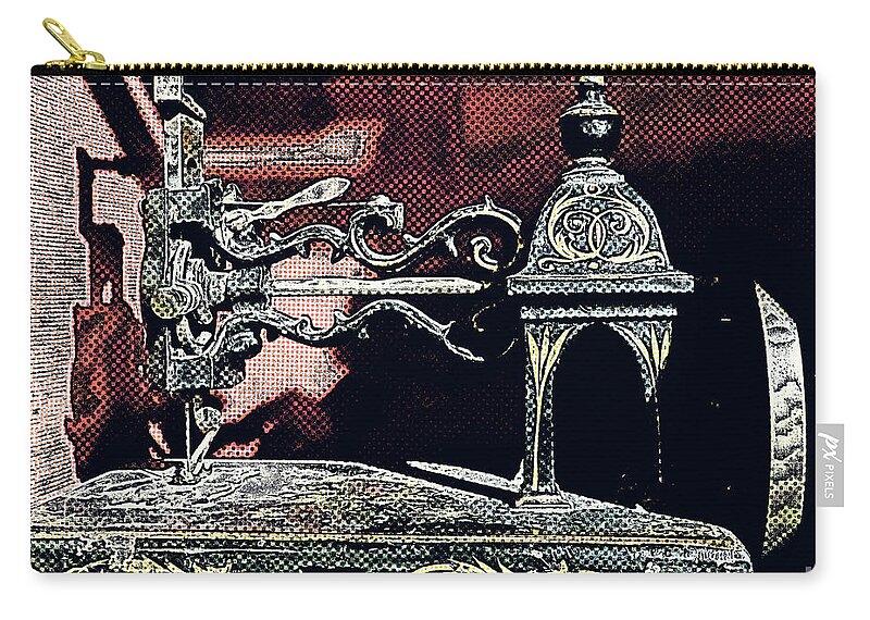  Machine Zip Pouch featuring the digital art Sewing machine, needlepoint by Deb Nakano