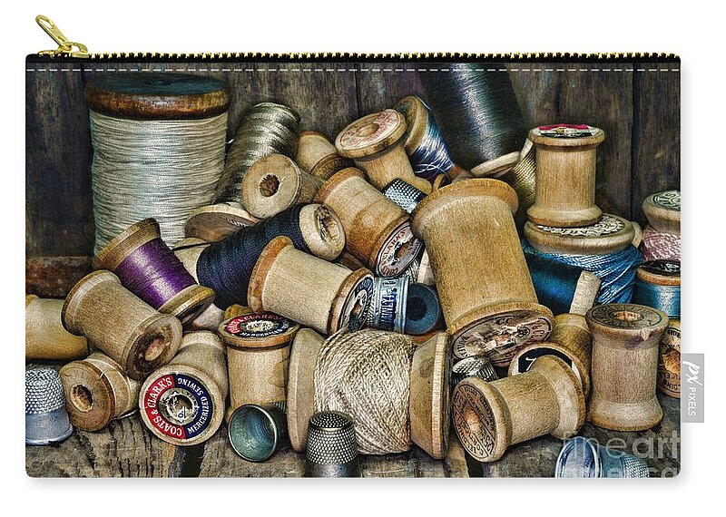 Paul Ward Zip Pouch featuring the photograph Sewing - Vintage Sewing Spools by Paul Ward