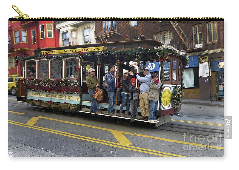 Cable Car Zip Pouch featuring the photograph SF Cable Car Powell and Mason Sts by Steven Spak