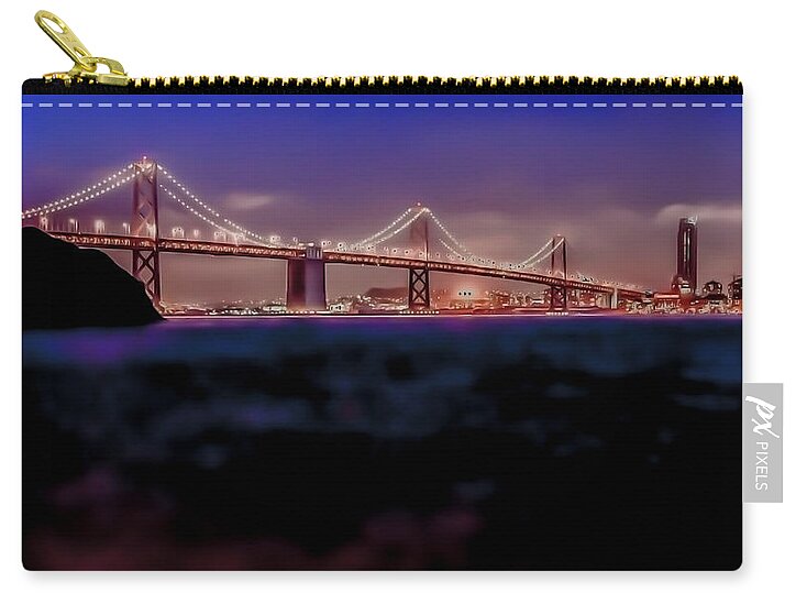 San Francisco Bay Bridge Zip Pouch featuring the photograph Night in The City by Terry Walsh