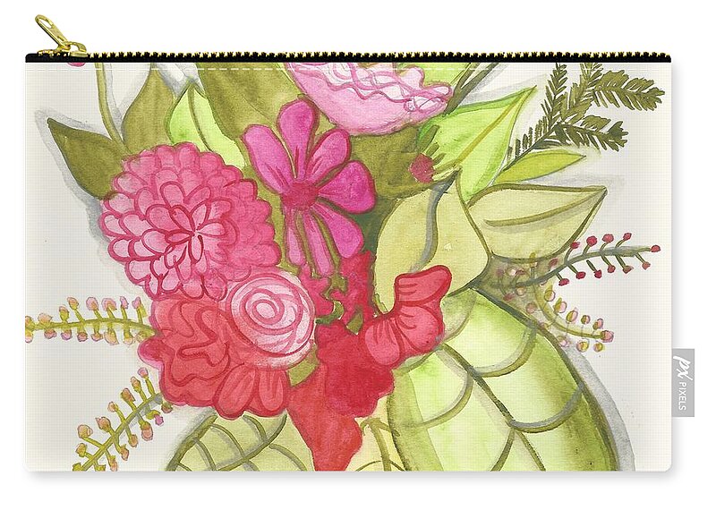 Floral Zip Pouch featuring the painting Shades of red bouquet by Monica Martin