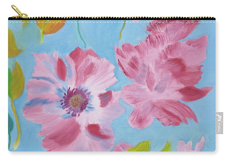 Pink Zip Pouch featuring the painting Shadow Petals by Meryl Goudey
