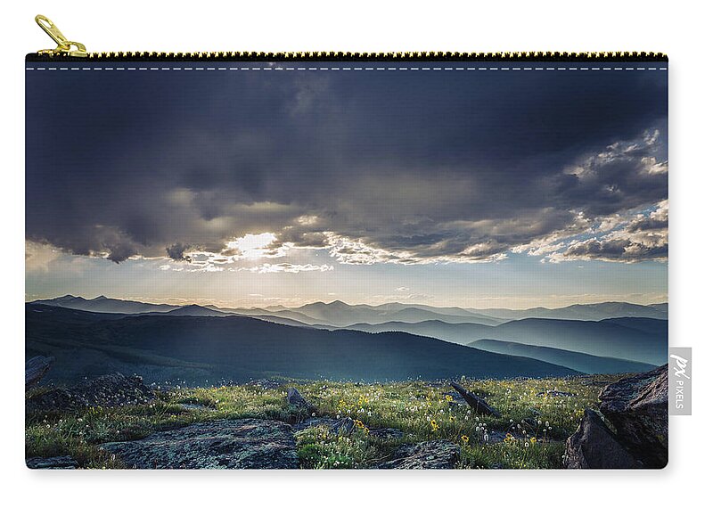 American West Zip Pouch featuring the photograph Shadows Over Mountains by Chris Bordeleau