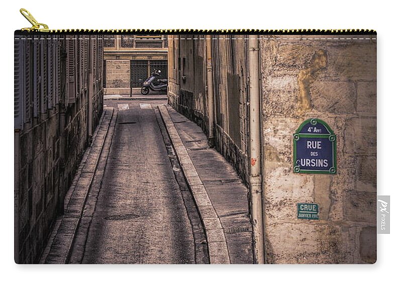  Paris Zip Pouch featuring the photograph Shadows Rue des Ursins Paris Street Moods by Chuck Kuhn