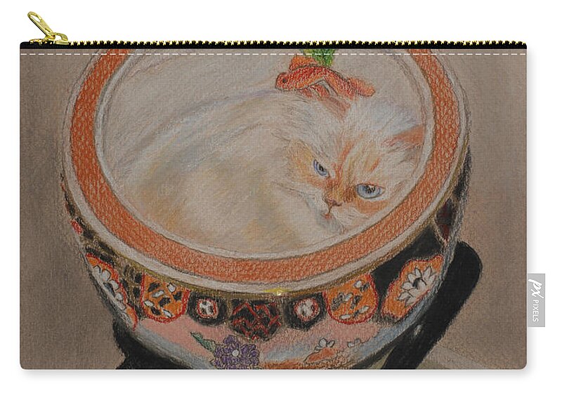 Cat Zip Pouch featuring the drawing Shakespeare in a Chinese Fishbowl by Quwatha Valentine