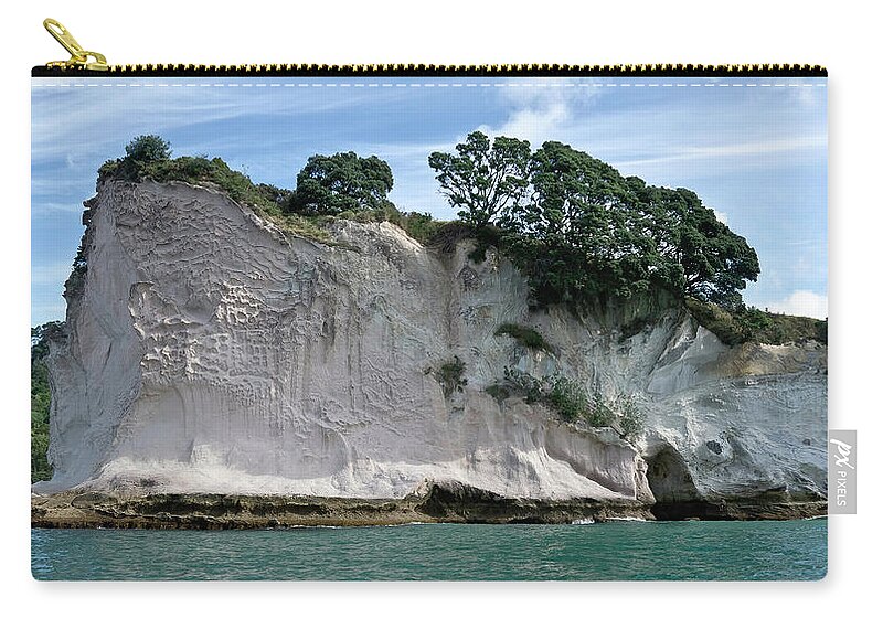 Waves Zip Pouch featuring the photograph Shakespeare Rock, Coromandel, New Zealand by Yurix Sardinelly