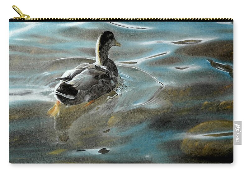 Mallard Duck Zip Pouch featuring the painting Shallow Reflections by David Vincenzi