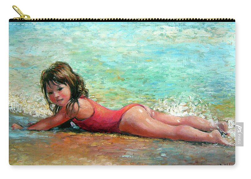 Child In Surf Zip Pouch featuring the painting Shallow Surf by Marie Witte