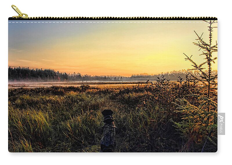 Hunt Zip Pouch featuring the photograph Sharing A September Sunrise With a Retriever by Dale Kauzlaric