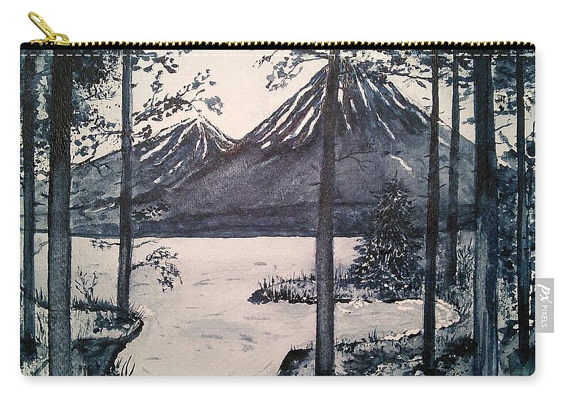 Mt. Shasta Monochromatic Zip Pouch featuring the painting Shasta by Susan Nielsen