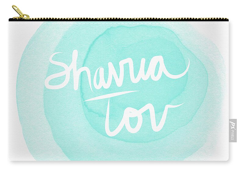 Shavua Tov Zip Pouch featuring the painting Shavua Tov Blue and White- Art by Linda Woods by Linda Woods